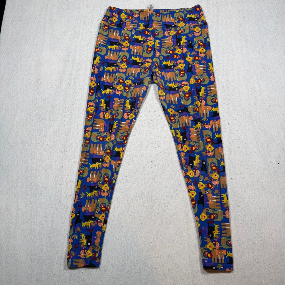 LuLaRoe Tall & Curvy Leggings Blue Animal Print Elephant Lion Bird TC